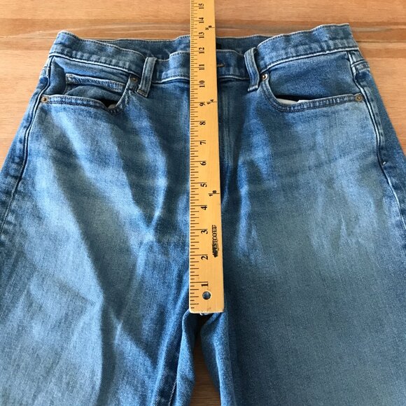 Uniqlo Flared Slim Jeans Women 29 Blue High Rise Kaihara Fabric Medium Wash - Picture 9 of 13